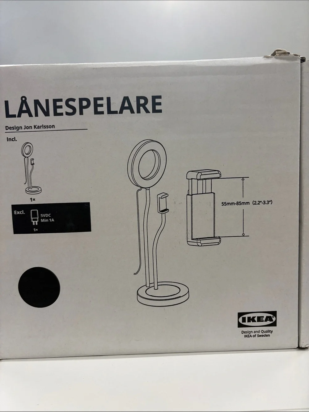IKEA LANESPELARE Ring Light with Phone Holder Black and White